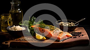 Fried fish on a cutting board with spices.Generated by AI