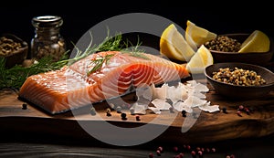 Fried fish on a cutting board with spices.Generated by AI