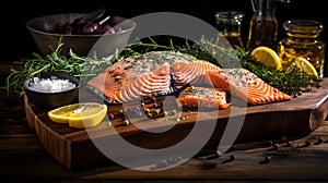 Fried fish on a cutting board with spices.Generated by AI