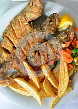 Fried Fish with lemon and french fries