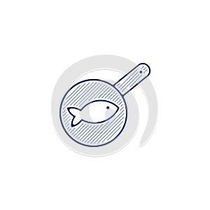 fried fish on pan line icon. fried fish hand drawn pen style line icon