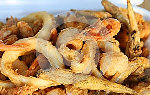 Fried fish with shrimp squid and cuttlefish