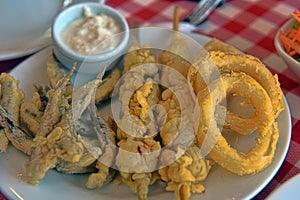 fried fish and squid rings