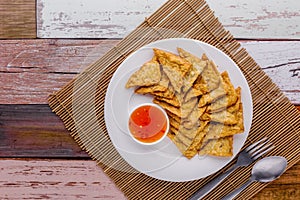 Fried fish tofu on white plate