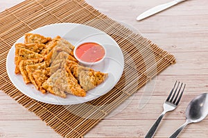 Fried fish tofu on white plate