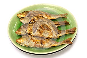 Fried fish on white background. photo