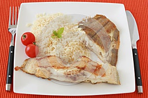 Fried flounder with boiled rice