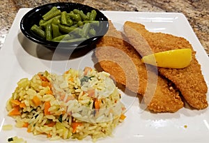 Fried flounder with wild rice and green beans