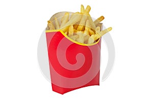Fried fries in a red box isolated on a white background