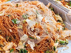 Fried glass noodles, woon sen, at a market in Thailand