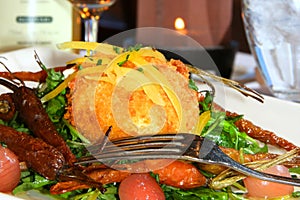 Fried goat chees and roasted carrot salad photo