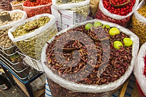 Fried Grasshoppers for Sale in Market, Mexico