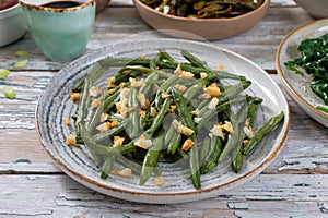 fried green beans Asian food background