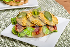 Fried green tomato sandwich ready to serve