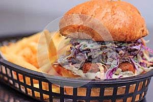 Fried haloumi burger with slaw, yogurt