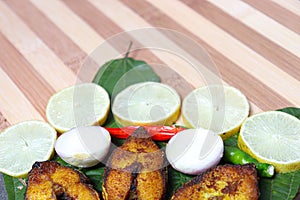 fried Hilsa fish on kitchen