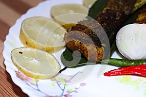 fried Hilsa fish on kitchen