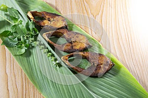 Fried Ilsha on Turmeric leaf. Hilsa fry is popular in pohela boishakh festival both Bengali\'s.