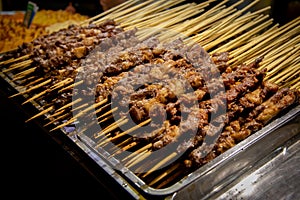 Fried  insects on the stick ready to snack street in Beijing China. Asian cuisine