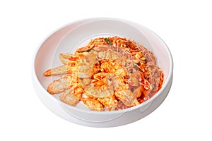 Fried kimji with skinless chicken in korean white plate