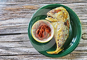 Fried mackerel served with Roasted chilli paste , delicious menu for dinner.