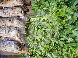 Fried mackerel with vegetables Ready for cooking