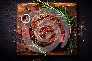 fried meat beef food raw red grill dark fillet background steak. Generative AI.