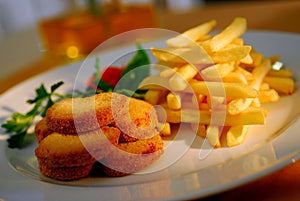 Fried meat with chips