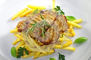 Fried meat and chips