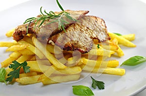 Fried meat and chips