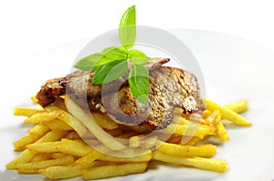 Fried meat and chips
