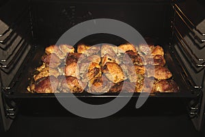 Fried meat in an electric oven