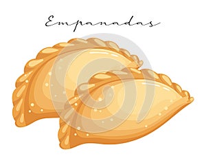 Fried meat pies, Empanadas, Latin American cuisine. National cuisine of Argentina. Food illustration vector