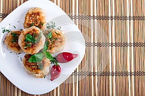 Fried meatballs of minced chicken with red pepper