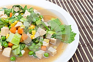 Fried mixed vegetable with diced pork ball (Thai cuisine)