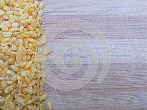 Fried Moong dal line on wooden background