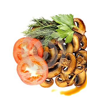 Fried mushrooms champignon food on a white background isolates