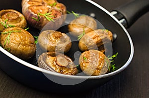 Fried mushrooms in a pan