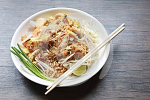 Fried noodle Thai style with prawns and seafood