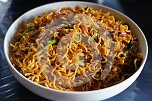 Fried noodle, homemade traditional food of indonesia photo