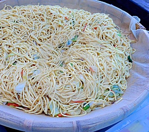 Fried noodles closeup