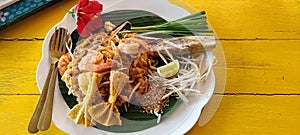 Fried noodles Thai style with shrimp (Pad Thai).