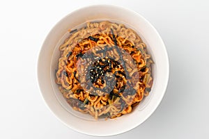 Fried noodles on white background