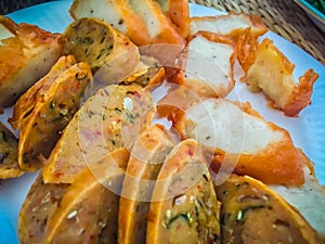 Fried Northern Thai spicy sausage (Sai Aua) and Northeast Thai p