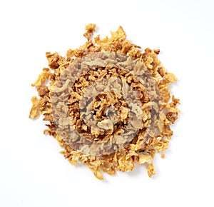 Fried onions on white background