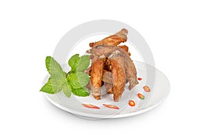 Fried parts chicken wings isolated on white,clipping path