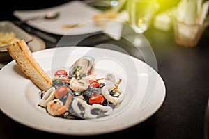 Fried pasta with black pepper Seafood