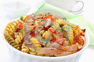 Fried pasta with pork ham