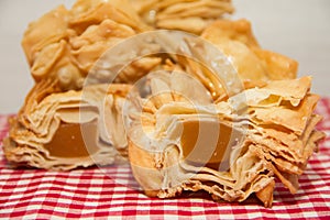 Fried pastry with quince and batata typical of south america gastronomy