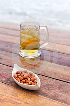 Fried peel peanuts and beer